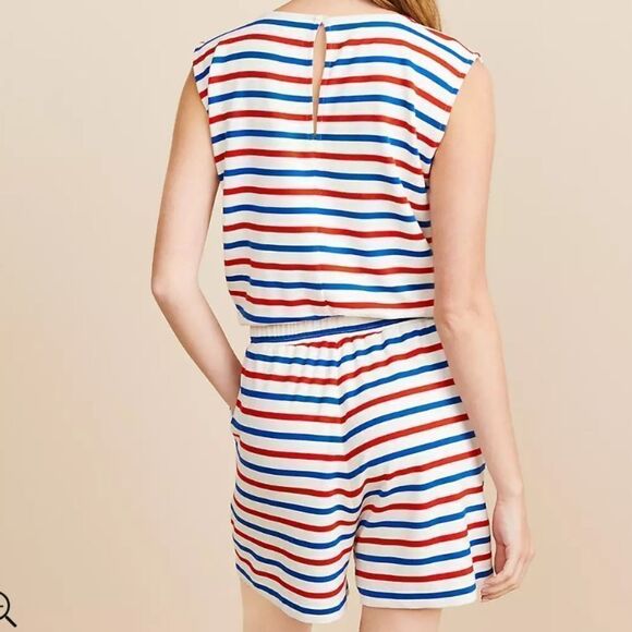 431 NWT Lou & Grey Striped Pleated Sleeve Signaturesoft Romper Size Large - Picture 2 of 6